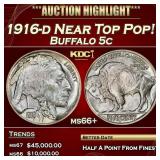1916-d Buffalo Nickel Near Top Pop! 5c ms66+ SEGS