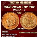 1908 Indian Cent Near Top Pop 1c ms67 rd SEGS