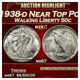1938-d Walking Liberty Half Dollar Near Top Pop 50
