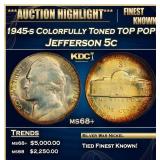 1945-s Jefferson Nickel Colorfully Toned TOP POP!