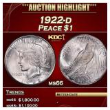 1922-d Peace Dollar $1 ms66 SEGS