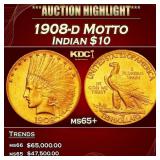 1908-d Motto Gold Indian Eagle $10 ms65+ SEGS