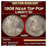 1908 Liberty Nickel Near Top Pop 5c ms66+ SEGS