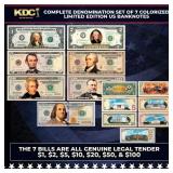 Complete Denomination Set of 7 Colorized 2-Sided U