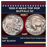 1930-p Buffalo Nickel Near Top Pop 5c ms67 SEGS