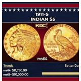 1911-s Gold Indian Half Eagle $5 ms64 USCG