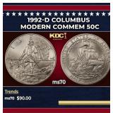 1992-d Columbus Modern Commem Half Dollar 50c ms70