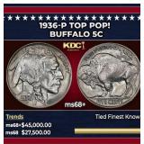 1936-p Buffalo Nickel TOP POP! 5c ms68+ SEGS