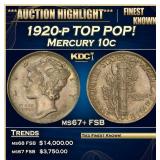1920-p Mercury Dime TOP POP! 10c ms67+ FSB SEGS