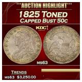 1825 Capped Bust Half Dollar Toned 50c ms63 USCG