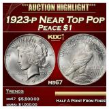 1923-p Peace Dollar Near Top Pop $1 ms67 SEGS