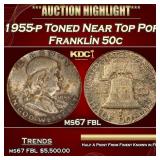 1955-p Franklin Half Dollar Toned Near Top Pop 50c