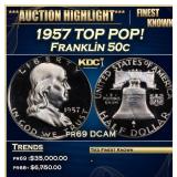 1957 Proof Franklin Half Dollar TOP POP! 50c pr69