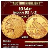 1914-p Gold Indian Quarter Eagle $2 1/2 ms65 SEGS