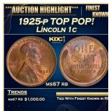 1925-p Lincoln Cent TOP POP! 1c ms67 rb SEGS