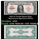 1923 $1 United States Note Grades vf++ Signatures