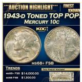 1943-d Mercury Dime Toned TOP POP! 10c ms68+ FSB S