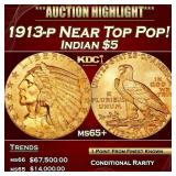 1913-p Gold Indian Half Eagle Near Top Pop! $5 ms6