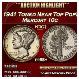 1941 Proof Mercury Dime Toned Near Top Pop! 10c pr