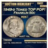 1949-d Franklin Half Dollar Toned TOP POP! 50c ms6