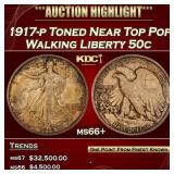 1917-p Walking Liberty Half Dollar Toned Near Top