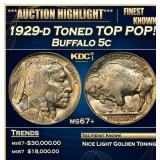 1929-d Buffalo Nickel Toned TOP POP! 5c ms67+ SEGS
