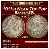 1911-d Barber Quarter Near Top Pop 25c ms66+ SEGS