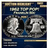 1962 Proof Franklin Half Dollar TOP POP! 50c pr69