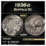 1936-d Buffalo Nickel 5c ms66+ SEGS