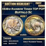 1938-d Buffalo Nickel Rainbow Toned TOP POP! 5c ms