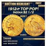 1912-p Gold Indian Quarter Eagle TOP POP! $2 1/2 m