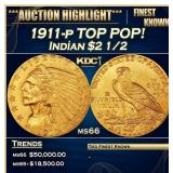 1911-p Gold Indian Quarter Eagle TOP POP! $2 1/2 m