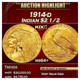 1914-d Gold Indian Quarter Eagle $2 1/2 ms64+ SEGS