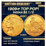 1909-p Gold Indian Quarter Eagle TOP POP! $2 1/2 m