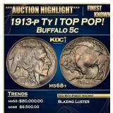 1913-p Ty I Buffalo Nickel TOP POP! 5c ms68+ SEGS