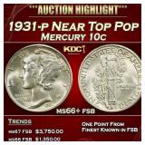 1931-p Mercury Dime Near Top Pop 10c ms66+ fsb SEG