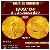 1909/8-p Gold St. Gaudens Double Eagle $20 ms64+ S