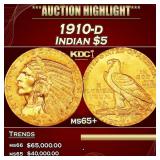 1910-d Gold Indian Half Eagle $5 ms65+ USCG