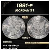 1891-p Morgan Dollar $1 Grades ms63+