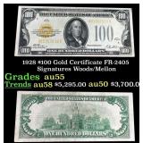 1928 $100 Gold Certificate FR-2405 Signatures Wood