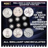 1964-2022 6 Coin Washington Quarter Type Set Uncir