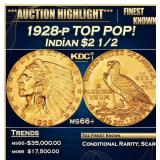 1928-p Gold Indian Quarter Eagle TOP POP! $2 1/2 m