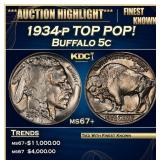 1934-p Buffalo Nickel TOP POP! 5c ms67+ SEGS