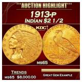 1913-p Gold Indian Quarter Eagle $2 1/2 ms65 SEGS