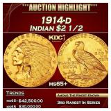1914-d Gold Indian Quarter Eagle $2 1/2 ms65+ SEGS