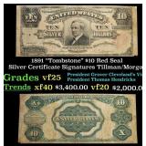1891 $10 Red Seal Silver Certificate "Tombstone" G