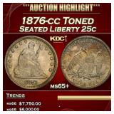 1876-cc Seated Liberty Quarter Toned  25c ms65+ SE