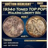 1934-d Walking Liberty Half Dollar Toned TOP POP!