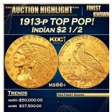 1913-p Gold Indian Quarter Eagle TOP POP! $2 1/2 m