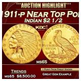 1911-p Gold Indian Quarter Eagle Near Top Pop! $2